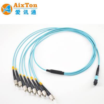 ความหนาแน่นสูง MM OM3 MTP MPO 8 12 24 คอร์ไฟเบอร์ปาทช์คอร์ดพร้อมเครื่องเชื่อมแบบมาตรฐาน RL ≥30dB