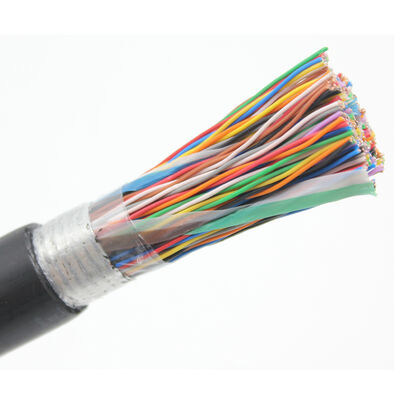 สายโทรศัพท์ภายนอกอาคาร Cat3 25 คู่ สายทองแดงตัน 24AWG กันน้ำ PE สีดำ หลายคู่